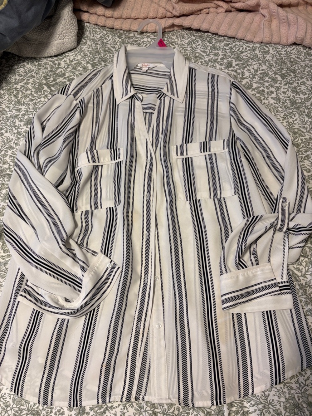 Candie's White Shirt with Black Vertical Stripes